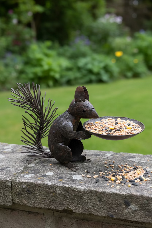 Recycled Metal Squirrel Bird Feeder