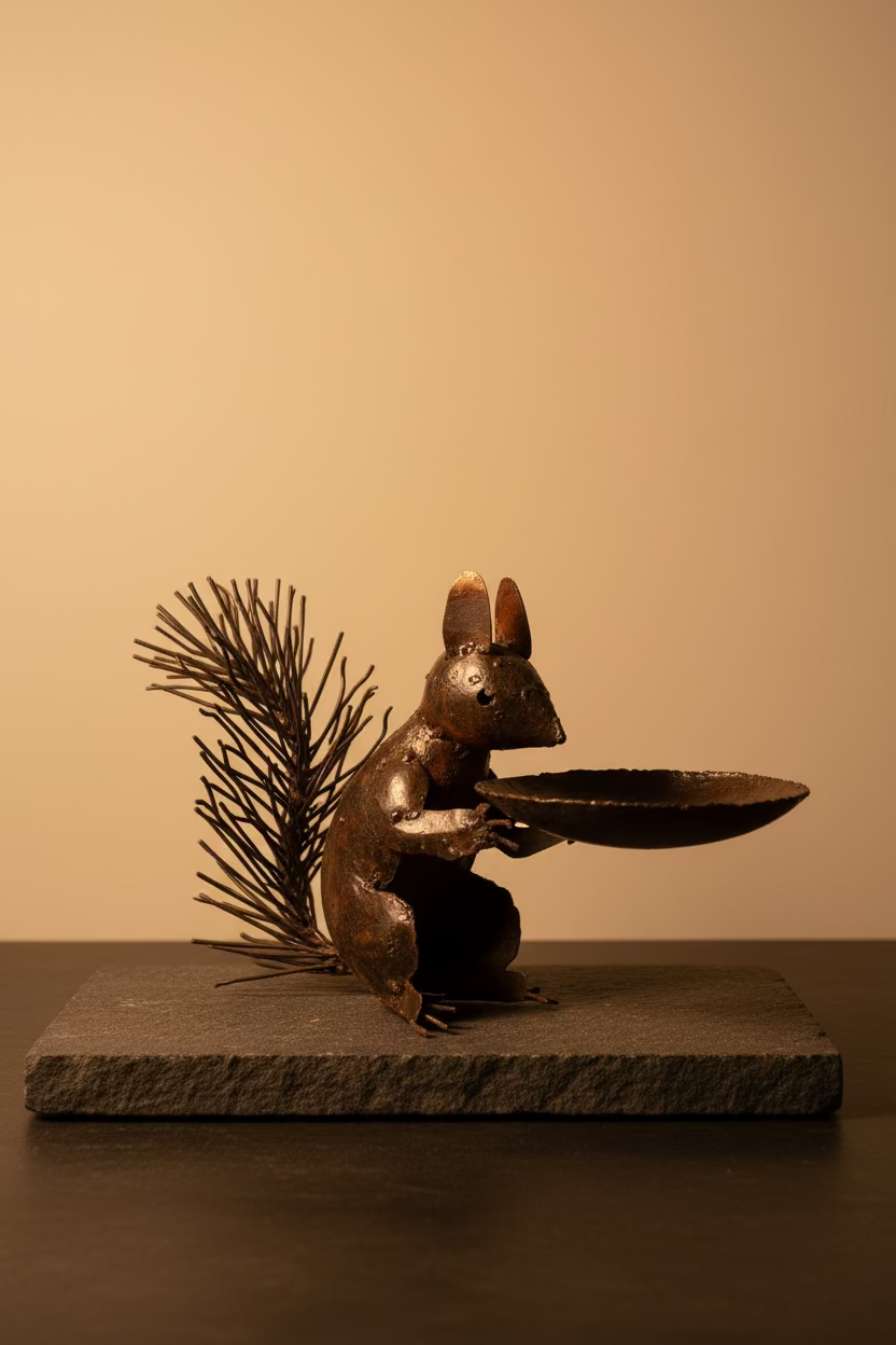 Recycled Metal Squirrel Bird Feeder