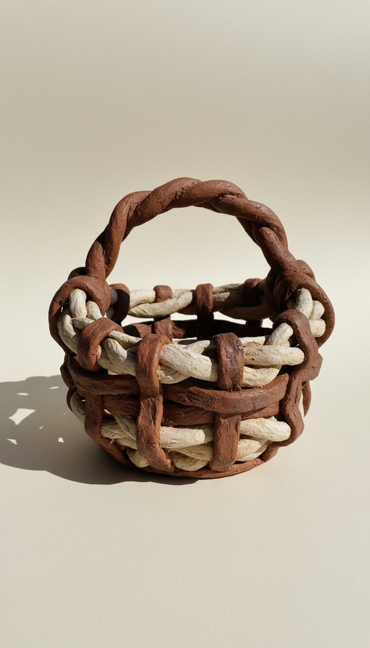 Sculptural Clay Basket With Natural Sand