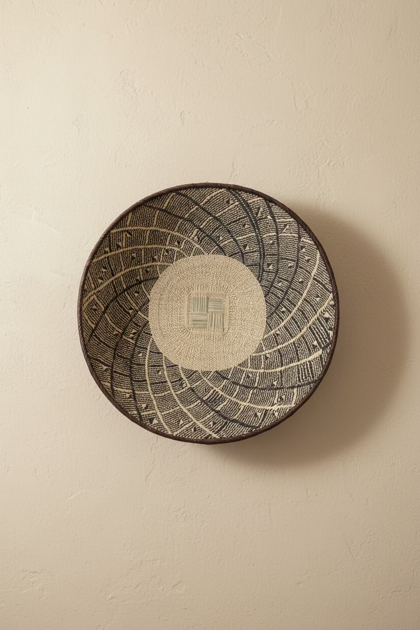 Second Patterned Weave Ilala palm wall basket, 50–54 cm
