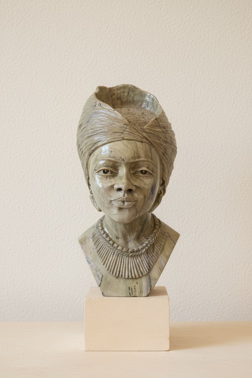 The Matriarch one-of-one Zimbabwean stone portrait sculpture, front view