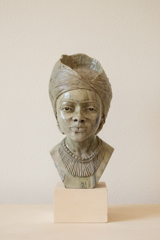 The Matriarch one-of-one Zimbabwean stone portrait sculpture, front view
