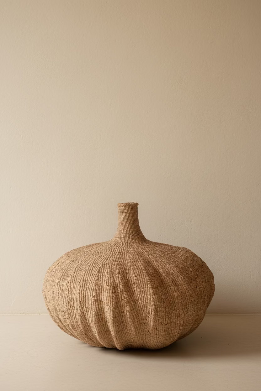 Garlic Gourd one-of-one Ilala palm vessel, front view