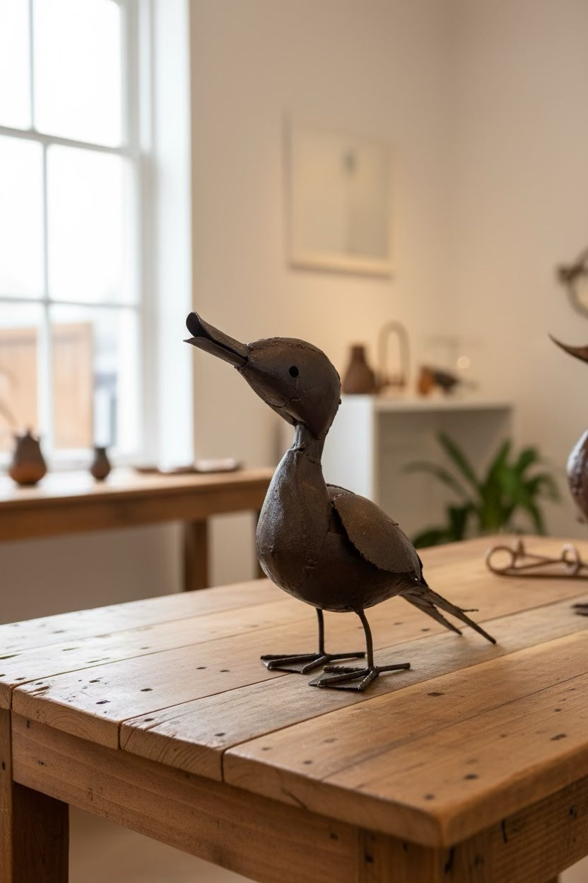 Calling Duck displayed on a rustic wooden table indoors